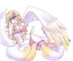  anthro canine clothed clothing eyewear fox glasses hair_ribbon mammal multiple_tails plain_background skimpy swimsuit tail unknown_artist white_background wings 