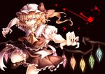  absurdres blonde_hair claws dress fangs flandre_scarlet hat highres namuko red_eyes ribbon side_ponytail solo touhou wings 