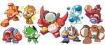  ;d arm_cannon bat_wings blue_eyes chargeman chibi clenched_hand clenched_hands crystalman darkman everyone fighting_stance flippers gravityman green_eyes gyroman harpoon kin_niku multiple_boys napalmman one_eye_closed open_mouth orb purple_eyes red_eyes robot rockman rockman_(classic) rockman_5 smile standing star starman_(rockman) stoneman waveman weapon wings yellow_eyes 