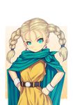  aqua_eyes belt bianca blonde_hair bracelet braid cape child dragon_quest dragon_quest_v earrings hands_on_hips jewelry mahito solo twin_braids younger 