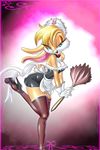  chochi choker cleavage feather_duster female gloves lagomorph lola_bunny looney_tunes maid maid_uniform rabbit solo space_jam thigh_highs 