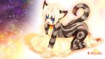  all_fours anthro back barefoot bell bell_collar blue_eyes blush breasts cat cleavage collar fang feet feline female full_body furry gradient gradient_background hindpaw karin looking_at_viewer mammal nude open_mouth pawpads paws pillow pinup pose soles solo space star stars tail tashiro_yuu tetetor-oort toes whiskers white_hair 