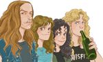  alcohol beer blonde_hair buttercup_(artist) cliff_burton fanart james_hetfield kirk_hammett lars_ulrich long_hair metal metallica 