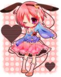  ;&lt; animal_ears bad_id bad_pixiv_id bobby_socks bunny_ears chibi eyeball heart kemonomimi_mode komeiji_satori mootor no_nose one_eye_closed pink_eyes pink_hair pink_skirt short_hair skirt slippers socks solo third_eye touhou wide_sleeves 