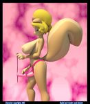  2009 3d amber_eyes big_breasts big_tail blonde_hair breasts bushy_tail cgi cream_(miu) dildo female hair huge_tail large_areola long_blonde_hair long_hair looking_at_viewer lube seductive sex_toy solo soul-drawer standing strapon tail topless 