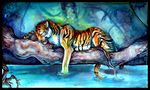  ambiguous_gender eyes_closed feline lying pearleden solo stripes tiger tree water 