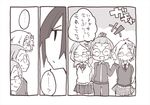  4girls alternate_costume bespectacled comic contemporary glasses greyscale himekaidou_hatate inubashiri_momiji kawashiro_nitori maturiuta_sorato monochrome multiple_girls school_uniform shameimaru_aya touhou translated 