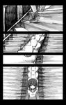  comic greyscale hood hoodie kitsune_(kazenouta) monochrome original shoes short_hair single_shoe solo stairs walking 