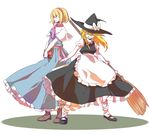  :p alice_margatroid apron bad_id bad_pixiv_id blonde_hair blue_eyes book boots bow braid broom buttons dress frills hair_bow hair_ornament hairband hat kirisame_marisa kirorio_(maio) long_hair mary_janes multiple_girls one_eye_closed ribbon shoes short_hair socks standing tongue tongue_out touhou witch_hat yellow_eyes 