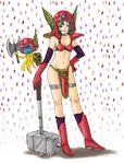  armor axe bikini_armor boots breasts cleavage cosplay curly_hair detached_sleeves dragon_quest dragon_quest_iii dragon_quest_iv gloves green_hair hammer hand_on_hip helmet heroine_(dq4) hoimi_slime nao_(moji) one_eye_closed purple_eyes red_armor shield short_hair small_breasts soldier_(dq3) soldier_(dq3)_(cosplay) weapon 