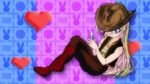  blonde_hair blue_eyes boots child cowboy_hat flat_chest hat heart hearts legs_crossed loli pani_poni_dash! pants pencil rebecca_miyamoto sitting smile undershirt vest 