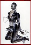  bdsm bodysuit bondage dildo hajime_sorayama leather sex_toy skinsuit solo spreader_bar strapon technophilia 