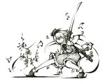  calligraphy_brush_(medium) dress fighting_stance flower greyscale hairband katana konpaku_youmu link163353 monochrome petals short_hair solo sword touhou traditional_media weapon 