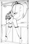  ball_gag bdsm bed black_and_white bondage female gag glasses looking_at_viewer monochrome polecat_(artist) skunk solo 