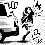  akiyama_mio greyscale ground_vehicle k-on! kneehighs long_hair monochrome motor_vehicle school_uniform skirt solo truck watarai_keiji 