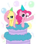  blue_eyes cake duo equine female feral fluttershy_(mlp) food friendship_is_magic frosting fur hair horse mammal my_little_pony open_mouth party pegasus pink_fur pink_hair pinkie_pie_(mlp) pony smile teal_eyes unknown_artist wings yellow_fur 