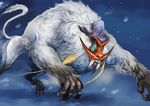  claws feathers monster monster_hunter night no_humans snow solo tail tusks youichi 
