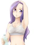  armpits bad_id bad_pixiv_id breasts covered_nipples eyelashes face hands heartcatch_precure! kurumi_momoka long_hair midriff navel precure purple_eyes purple_hair small_breasts solo sports_bra yorozumura 