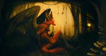  canine coyox dirtiran_(character) female fox grove hanging horn horns key mammal nude objects ouch shiny solo spatula suspension tears thread twilight wallpaper widescreen wings 