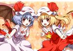  :o argyle argyle_background ascot bat_wings blonde_hair blue_hair fangs flandre_scarlet hat highres index_finger_raised mount_whip multiple_girls nail_polish open_mouth pointing red_eyes remilia_scarlet short_hair siblings side_ponytail sisters smile touhou wings 