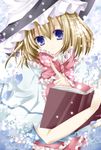  alice_margatroid ascot bad_id bad_pixiv_id blonde_hair blue_eyes book bow fingers flower hat nanase_nao open_book petals smile solo touhou witch_hat 