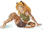  blonde_hair cute feline female hair half_curled_up lobby sitting solo tiger 