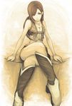  boots brown_eyes brown_hair female final_fantasy final_fantasy_vii hat highres jacket legs legs_crossed long_hair long_legs ripu_(vincecarter) sitting solo thighs tifa_lockhart vincecarter 