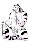  barazoku bdsm bondage chain chest_tuft chubby collar feline grisser male nude penis_accessory solo tiger 