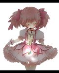  bad_id bad_pixiv_id blush bubble_skirt choker closed_eyes gloves kaname_madoka letterboxed magical_girl mahou_shoujo_madoka_magica morinaga_(ctct0) pink_hair puffy_sleeves red_choker short_twintails simple_background skirt smile solo soul_gem twintails white_gloves 