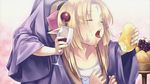  agarest_senki_(series) agarest_senki_2 blonde_hair closed_eyes collarbone elf facial_mark food fruit game_cg grapes hirano_katsuyuki multiple_girls pointy_ears sexually_suggestive sophia_(agarest_senki) 