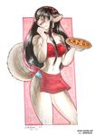 &hearts; 2009 apron blue_eyes canine cleavage dark_hair female food jennifer_l_anderson pizza skimpy solo waiter wolf 