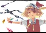  bad_id bad_pixiv_id flandre_scarlet hat letterboxed nove_(legge) outstretched_arms red_eyes short_hair side_ponytail solo spread_arms touhou upper_body wings wristband 