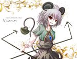  animal_ears bad_id bad_pixiv_id basket dowsing_rod dress grey_hair jewelry mouse mouse_ears mouse_tail nazrin necklace red_eyes smile solo tail tamago_gohan touhou 