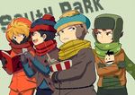  baby blonde_hair blue_eyes book brothers brown_eyes child earmuffs eric_cartman gloves green_eyes hat ike_broflovski kenny_mccormick kyle_broflovski laphy male_focus multiple_boys open_book open_mouth scarf siblings south_park stan_marsh teeth 