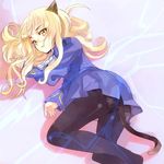  animal_ears blonde_hair cat_ears glasses long_hair lying military military_uniform mochako_(motyako) on_side panties panties_under_pantyhose pantyhose perrine_h_clostermann solo strike_witches tail underwear uniform world_witches_series yellow_eyes 
