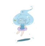  =_= bad_id bad_pixiv_id bangs barefoot blush_stickers bubble chibi closed_eyes floating full_body holding_breath inishie innertube konpaku_youmu konpaku_youmu_(ghost) one-piece_swimsuit rubber_duck short_hair simple_background solo swimsuit touhou water white_background white_hair 