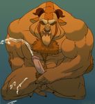  2011 abs anal anal_fingering balls beast beast_(disney) beauty_and_the_beast biceps big_muscles cum cumshot disney erection eyes_closed fingering horn male masturbation muscles nude orgasm penis solo unknown_artist 