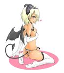  1boy blonde_hair blue_eyes censored cum demon_boy demon_tail demon_wings elbow_gloves gloves horns incubus succubus tail thighhighs thong trap wings 