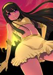  black_hair dutch_angle elbow_gloves from_below gloves hairband long_hair midriff onija_tarou original panties purple_eyes skirt solo underwear upskirt very_long_hair 