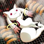  commentary food grill grilling kyubey mahou_shoujo_madoka_magica no_humans red_eyes sausage touyama_maki 