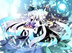  back-to-back bad_id bad_pixiv_id dual_persona ex-keine flying_paper full_moon glowing hat horns itoo kamishirasawa_keine long_hair moon multiple_girls night night_sky number paper roman_numerals scroll sky star_(sky) starry_sky touhou white_hair 