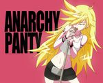  blonde_hair closed_eyes cowboy_shot jewelry kawaindex long_hair microphone microphone_stand music panty_&amp;_stocking_with_garterbelt panty_(psg) red_background ring simple_background singing solo tattoo very_long_hair 