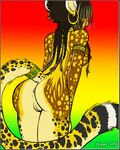  2008 anus ayira breasts butt cheetah ear_piercing earring eyes_closed feline female jamaica jewelry nude piercing pussy raised_tail side_boob solo tail thewhitedemon tribal 