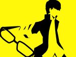  glasses male_focus moriririnn narukami_yuu persona persona_4 silhouette simple_background solo yellow 