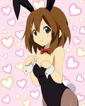  animal_ears brown_eyes brown_hair bunny_ears bunnysuit heart hirasawa_yui k-on! miracle official_style pantyhose short_hair solo wrist_cuffs 