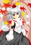  absurdres animal_ears autumn detached_sleeves hat highres inubashiri_momiji leaf okapachi solo tail tokin_hat touhou wolf_ears wolf_tail 