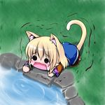  animal_ears blonde_hair cat_ears cat_tail chibi extra_ears fang hoshizuki_(seigetsu) kemonomimi_mode mizuhashi_parsee open_mouth puru-see scarf solo tail tears touhou trembling water 