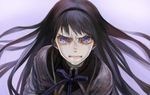  akemi_homura angry black_hair face hairband lips long_hair mahou_shoujo_madoka_magica purple_eyes ribbon ririnra solo tears 