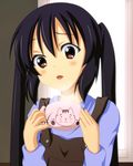  black_hair brown_eyes cup k-on! long_hair nakano_azusa naruse_kaoru solo steam twintails 