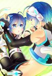  1girl animal_ears blue_eyes blue_hair cat_ears cat_tail detached_sleeves genderswap genderswap_(mtf) headphones kaiko kaito neko_cyber_(module) project_diva_(series) project_diva_2nd short_hair sunday31 tail vocaloid 